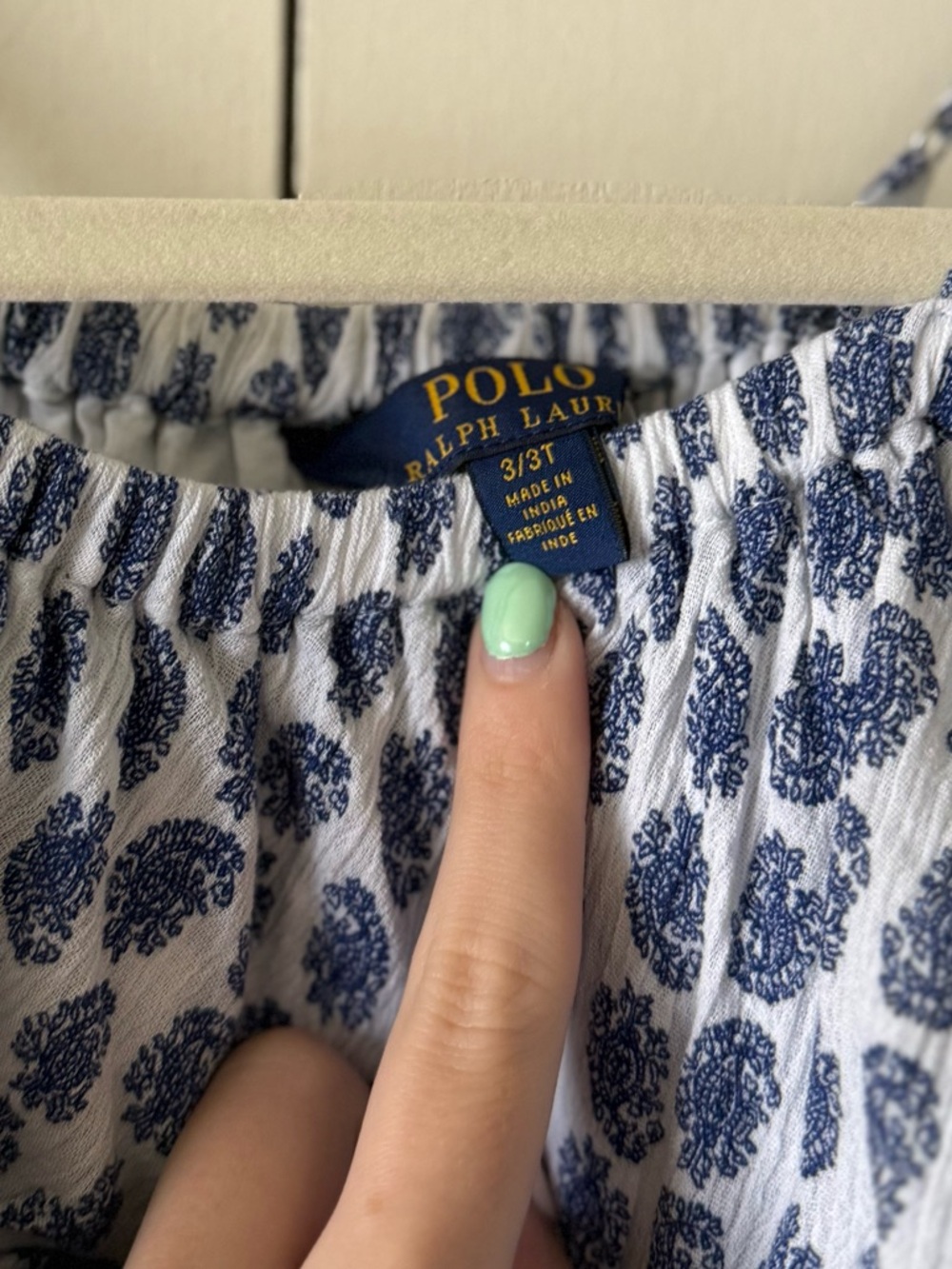 Kids Polo by Ralph Lauren Blue White Printed Spaghetti-Strap sundress Cotton 3T - Picture 2 of 4